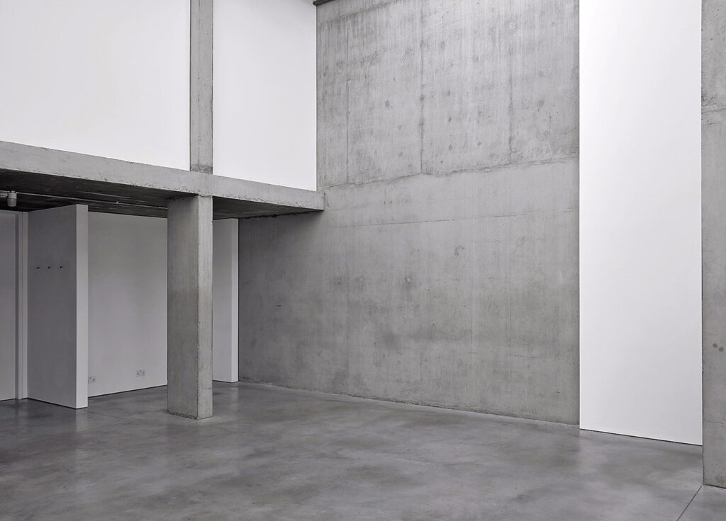 concrete and white warehouse, minimalistic 